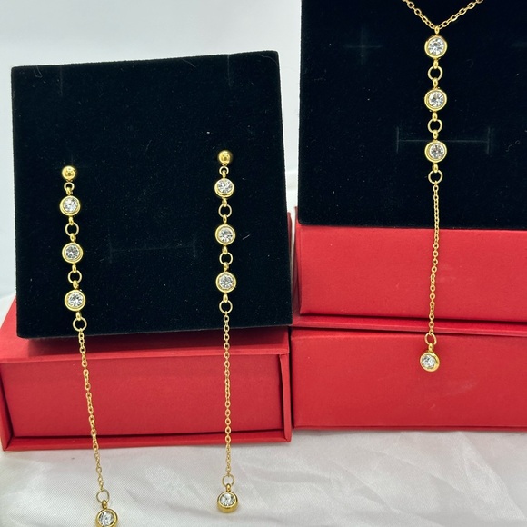 Elegant 18KT Crystal Y Drop Necklace Set